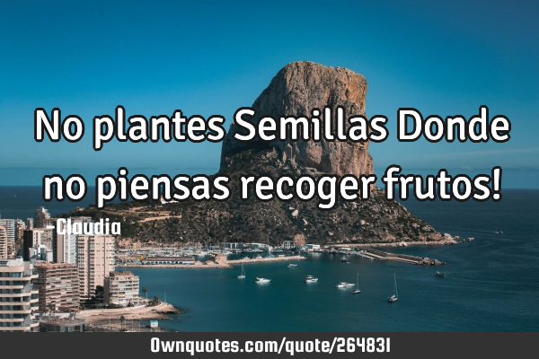 No plantes Semillas Donde no piensas recoger frutos!
