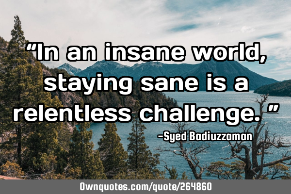 βIn an insane world, staying sane is a relentless challenge.β