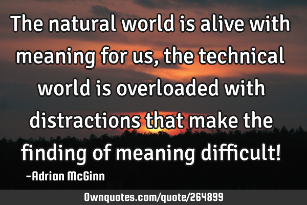 The natural world is alive with meaning for us, the technical world is overloaded with distractions
