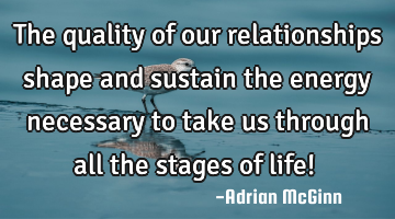 The quality of our relationships shape and sustain the energy necessary to take us through all the