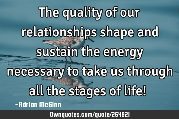 The quality of our relationships shape and sustain the energy necessary to take us through all the