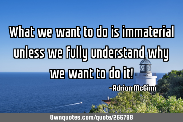 What we want to do is immaterial unless we fully understand why we want to do it!