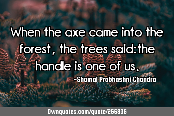 When the axe came into the forest, the trees said:the handle is one of