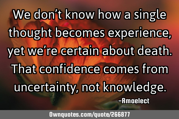 We don’t know how a single thought becomes experience, yet we’re certain about death. That