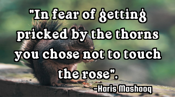 "In fear of getting pricked by the thorns you chose not to touch the rose".