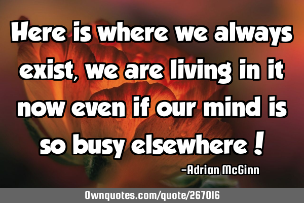 Here is where we always exist, we are living in it now even if our mind is so busy elsewhere!