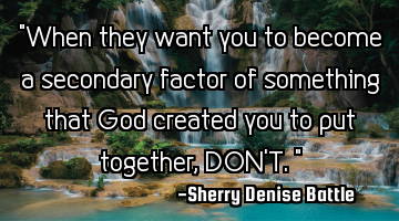 "When they want you to become a secondary factor of something that God created you to put together,