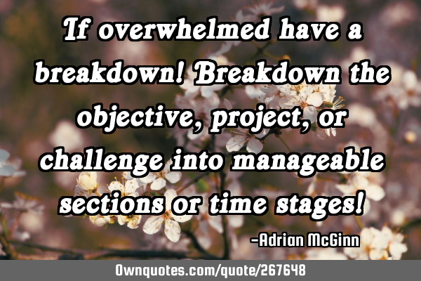 If overwhelmed have a breakdown! Breakdown the objective, project, or challenge into manageable