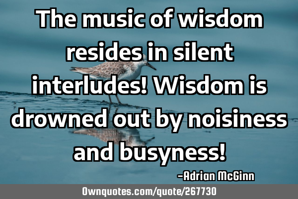 The music of wisdom resides in silent interludes! Wisdom is drowned out by noisiness and busyness!