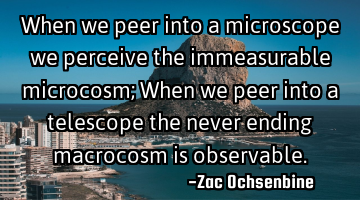 When we peer into a microscope we perceive the immeasurable microcosm; When we peer into a