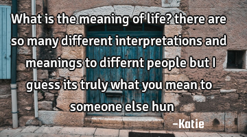 What is the meaning of life? there are so many different interpretations and meanings to differnt