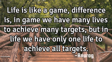 Life is like a game, difference is, in game we have many lives to achieve many targets, but in life