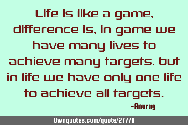 Life is like a game, difference is, in game we have many lives to achieve many targets, but in life