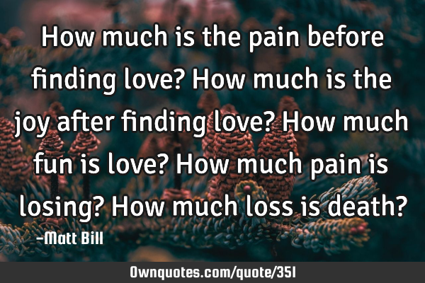 How much is the pain before finding love? How much is the joy after finding love? How much fun is