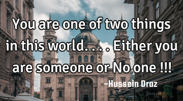 You are one of two things in this world....either you are someone or No one !!!