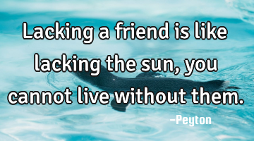 Lacking a friend is like lacking the sun, you cannot live without them.