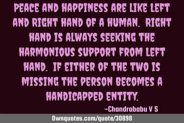 Peace and happiness are like Left and Right hand of a human. Right hand is always seeking the