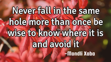 Never fall in the same hole more than once be wise to know where it is and avoid it
