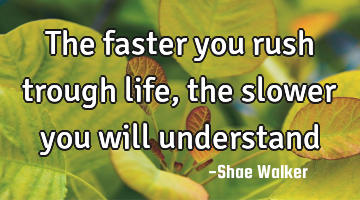 The faster you rush trough life, the slower you will