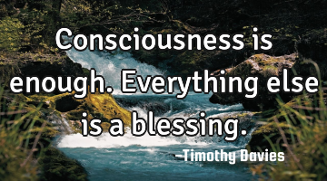 Consciousness is enough. Everything else is a blessing.