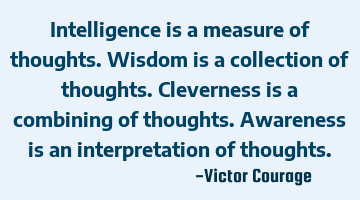 Intelligence is a measure of thoughts. Wisdom is a collection of thoughts. Cleverness is a