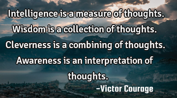 Intelligence is a measure of thoughts. Wisdom is a collection of thoughts. Cleverness is a