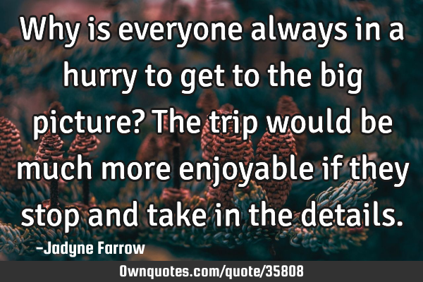 Why is everyone always in a hurry to get to the big picture? The trip would be much more enjoyable