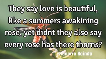 They say love is beautiful, like a summers awakining rose, yet didnt they also say every rose has