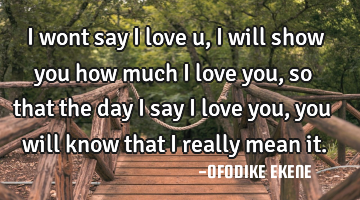 I wont say i love u, i will show you how much i love you, so that the day i say i love you, you