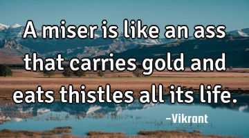 A miser is like an ass that carries gold and eats thistles all its life.