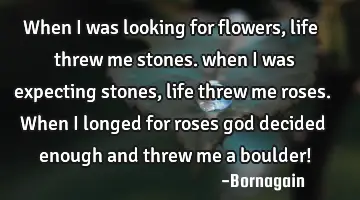 when I was looking for flowers, life threw me stones. when I was expecting stones, life threw me