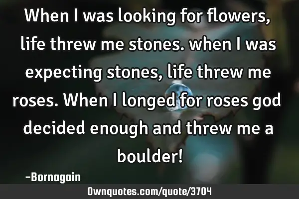 When I was looking for flowers, life threw me stones. when I was expecting stones, life threw me