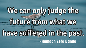 We can only judge the future from what we have suffered in the past.