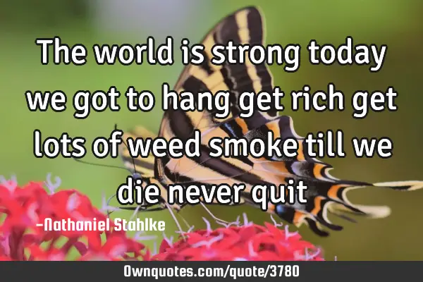 The world is strong today we got to hang get rich get lots of weed smoke till we die never