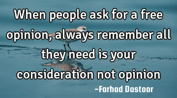When people ask for a free opinion, always remember all they need is your consideration not