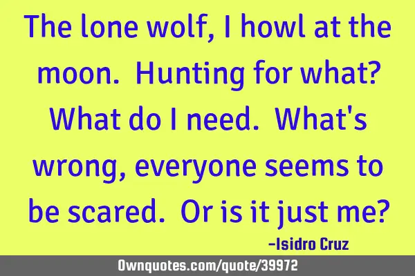 The lone wolf, I howl at the moon. Hunting for what? What do I need. What