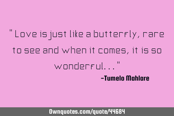 " Love is just like a butterfly, rare to see and when it comes, it is so wonderful..."