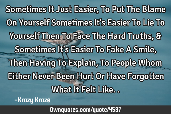 Sometimes It Just Easier, To Put The Blame On Yourself Sometimes It
