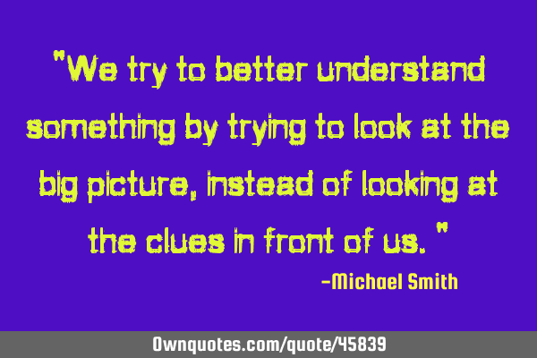"We try to better understand something by trying to look at the big picture, instead of looking at