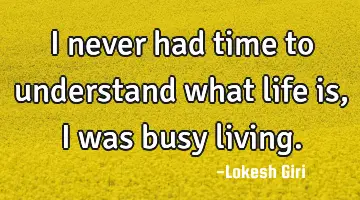 I never had time to understand what life is, I was busy