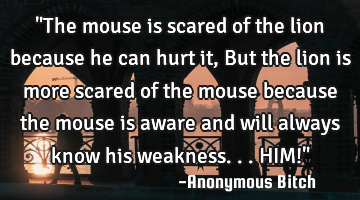 "The mouse is scared of the lion because he can hurt it, But the lion is more scared of the mouse