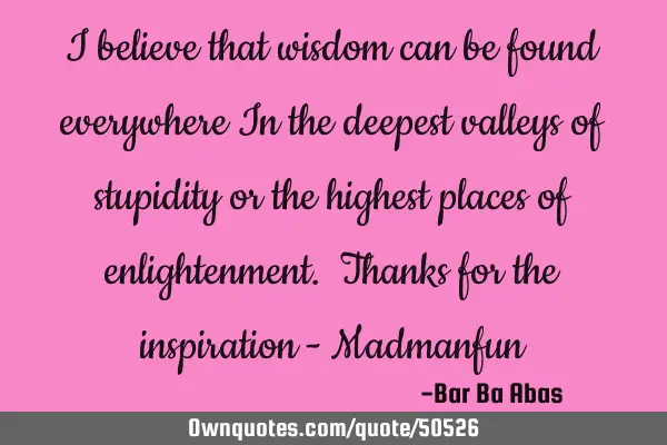 I believe that wisdom can be found everywhere In the deepest valleys of stupidity or the highest