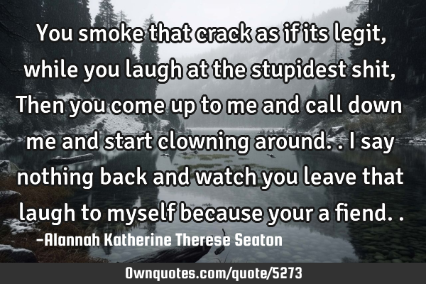 You smoke that crack as if its legit, while you laugh at the stupidest shit , Then you come up to