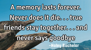 A memory lasts forever. Never does it die... true friends stay together... and never says goodbye