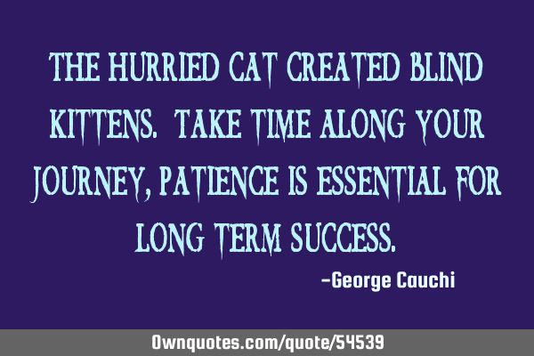 The hurried cat created blind kittens. Take time along your journey, patience is essential for long