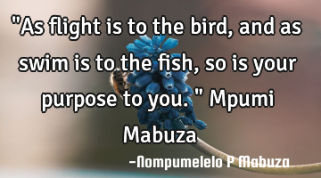 "As flight is to the bird, and as swim is to the fish, so is your purpose to you." Mpumi Mabuza