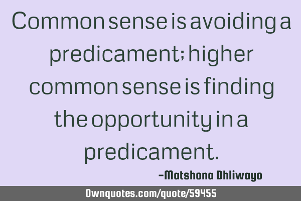 Common sense is avoiding a predicament; higher common sense is finding the opportunity in a