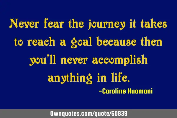 Never fear the journey it takes to reach a goal because then you