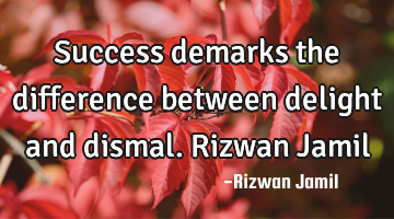 Success demarks the difference between delight and dismal. Rizwan Jamil