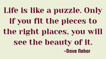 Life is like a puzzle. Only if you fit the pieces to the right places, you will see the beauty of